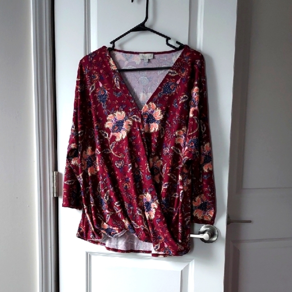 Chenault Red Wrap Blouse Relaxed Style Xl
